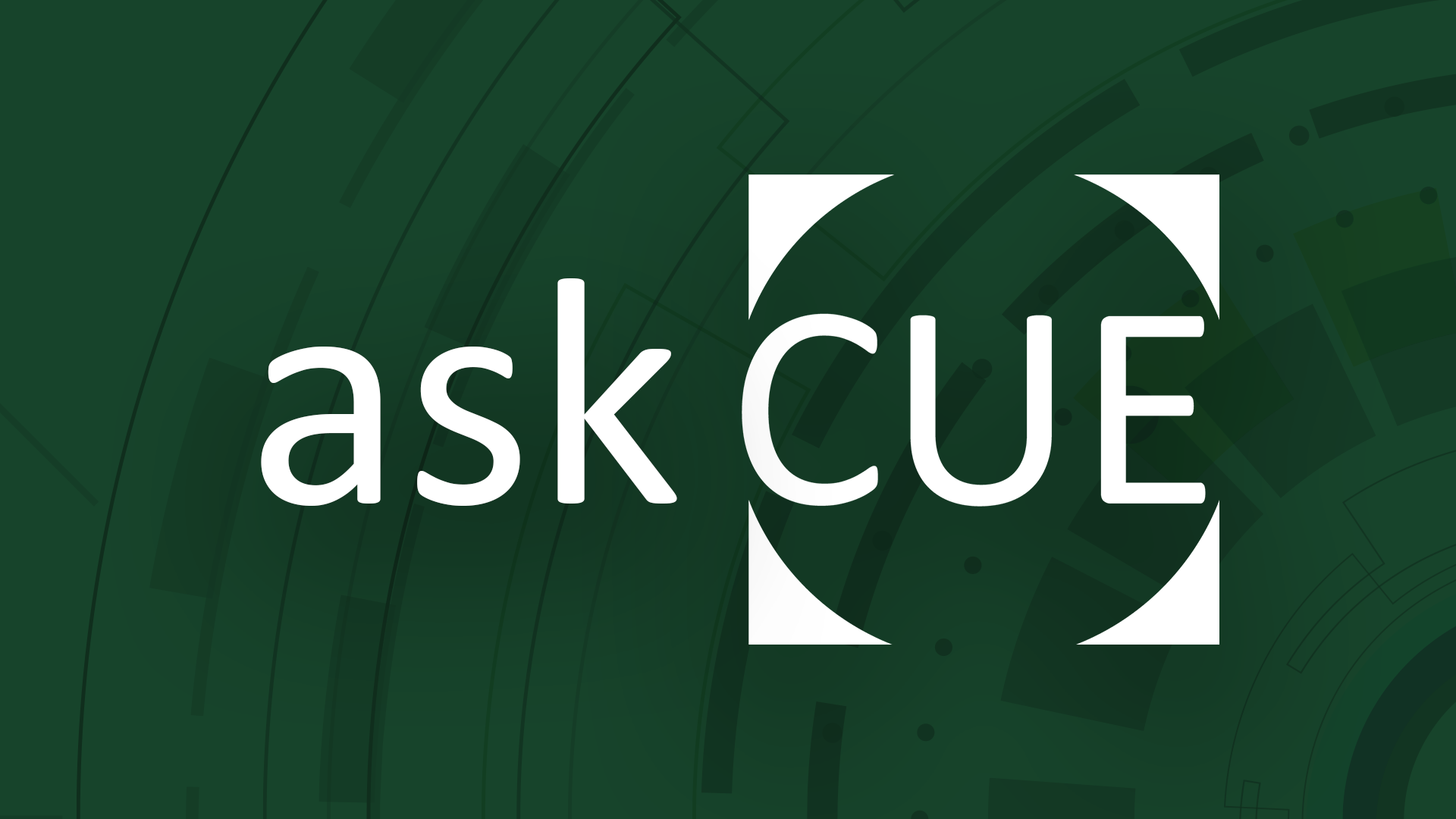askCUE logo on dark green background